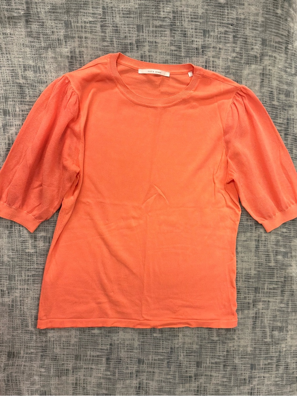 Short Puff Sleeve Crewneck Top in Coral Orange